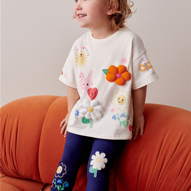 Mädchen Leggings mit verspielter Blumenapplikation Drune