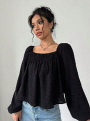 Damen elegante Bluse mit luftigen Puffärmeln und strukturierter Oberfläche