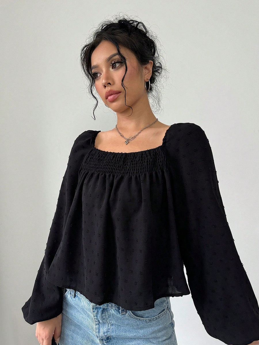 Damen elegante Bluse mit luftigen Puffärmeln und strukturierter Oberfläche