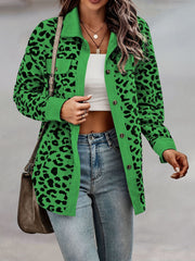 Damen Trendige Kordjacke mit Leo-Print und Brusttaschen