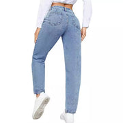 Damen High-Waist Boyfriend Jeans mit klassischem Schnitt und Knopfdetails
