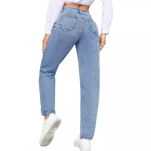 Damen High-Waist Boyfriend Jeans mit klassischem Schnitt und Knopfdetails