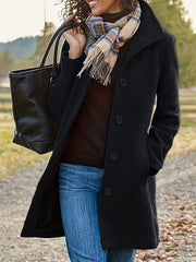 Damen elegante Wollmantel mit modernem Kragen und praktischen Taschen