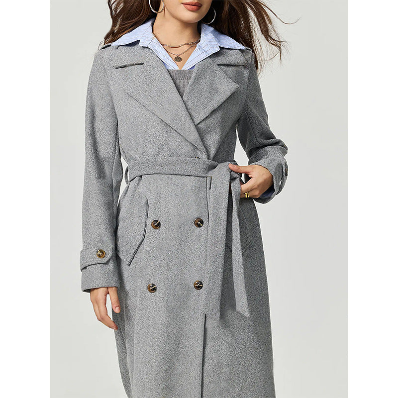 Damen eleganter Wollmantel mit doppelter Knopfleiste und lässigem Schnitt