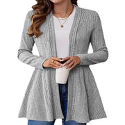 Damen lange Strickjacke mit modernem Rippdesign und Taillierung