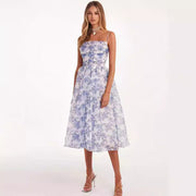 Damen Midi-Kleid mit elegantem Chiffon und floralen Applikationen Heidi-Mode