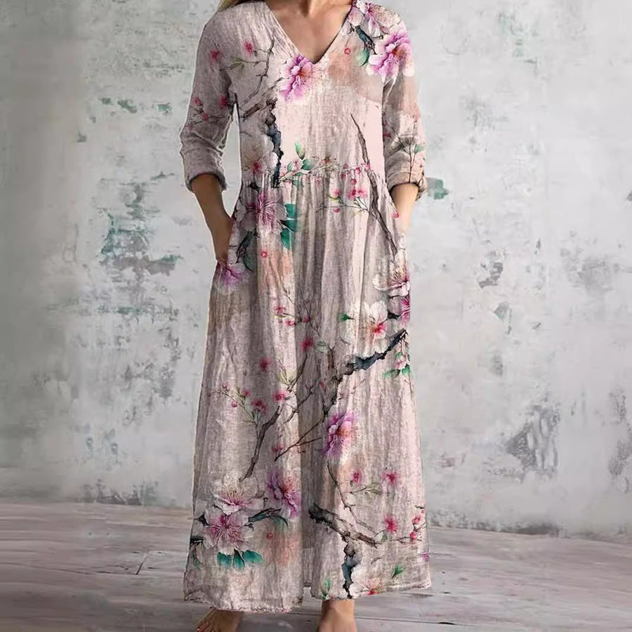 Ais™| Sommerkleid aus Leinen & Baumwolle mit Blumenmuster