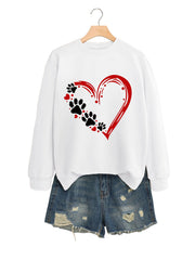 Damen Sweatshirt mit kreativem Herz- und Pfotendesign