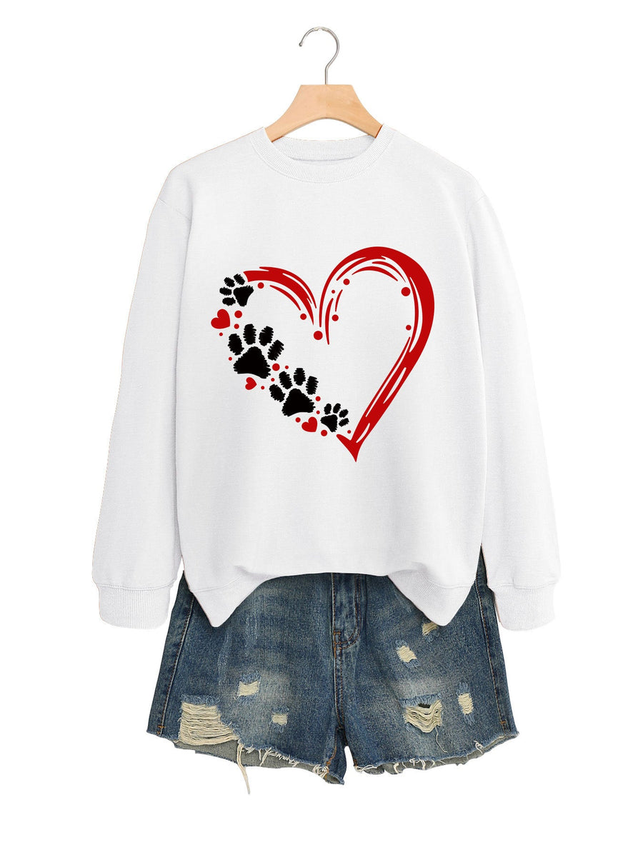 Damen Sweatshirt mit kreativem Herz- und Pfotendesign
