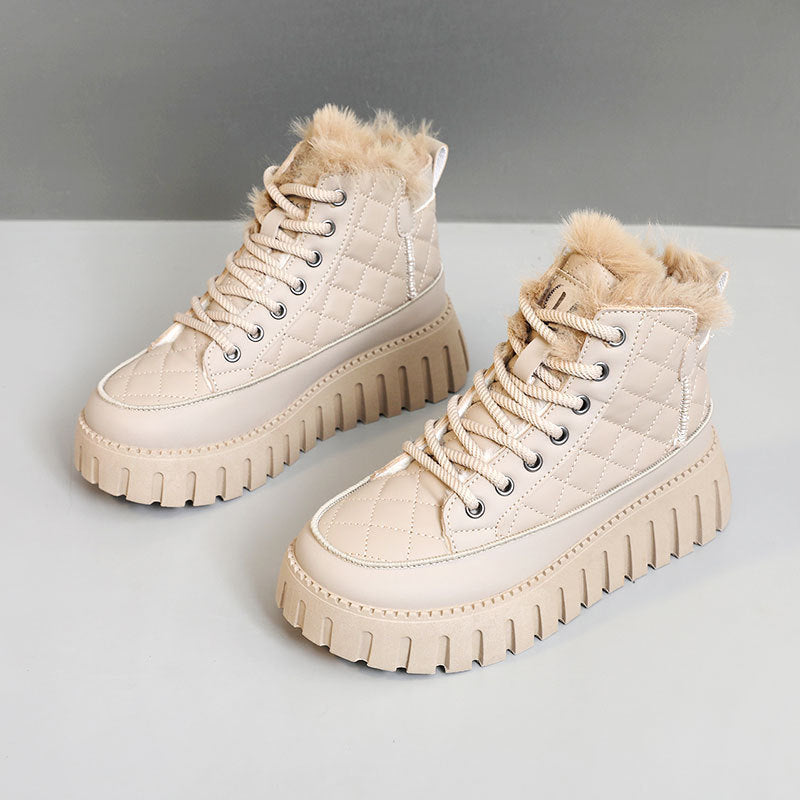 Damen High-Top Sneakers mit luxuriösem Kunstfellkragen und rutschfester Sohle