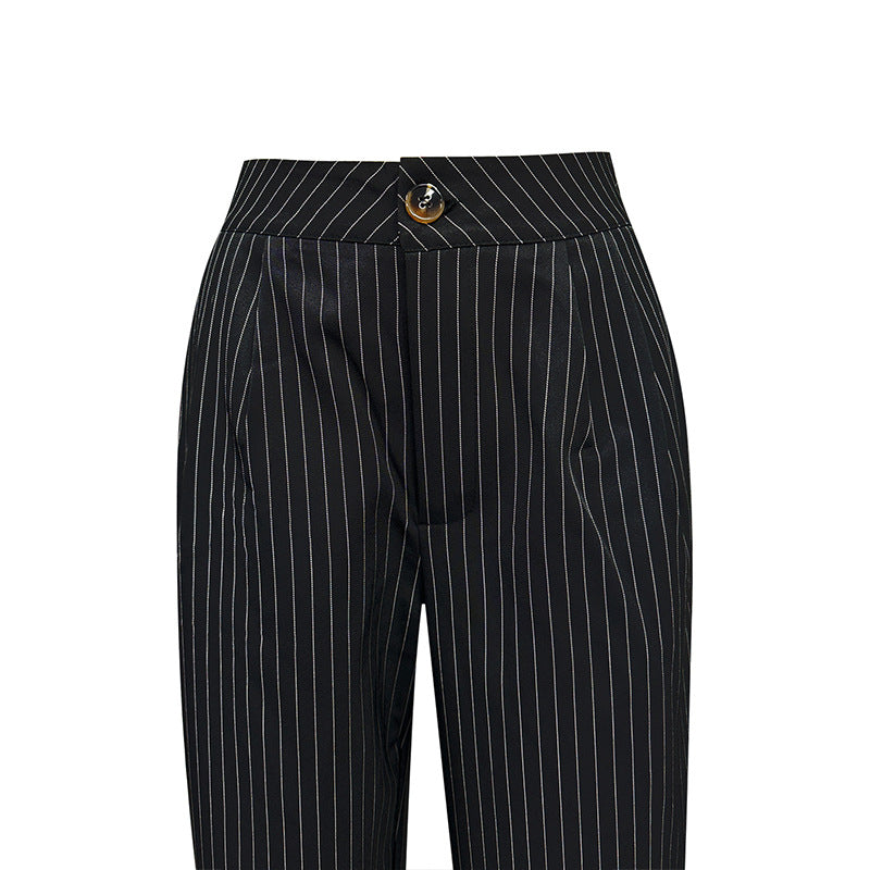 Damen elegante gestreifte Hochbundhose
