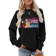 Damen Sweatshirt mit auffälligem Buchmotiv und lässiger Passform