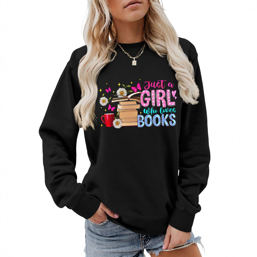 Damen Sweatshirt mit auffälligem Buchmotiv und lässiger Passform