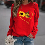 Damen Sweatshirt mit grafischem Schmetterlings- und Sonnenblumenmotiv