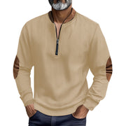 Herren eleganter Pullover mit Stehkragen und modischen Ledereinsätzen Aliams