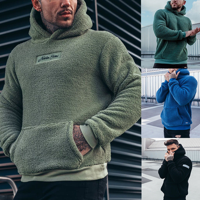 Herren Fleece Hoodie mit Kängurutasche und hohem Kragen Aliams