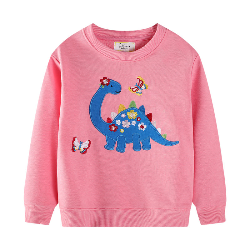 Mädchen Sweatshirt mit buntem Dinosaurier- und Blumenapplikationen Drune