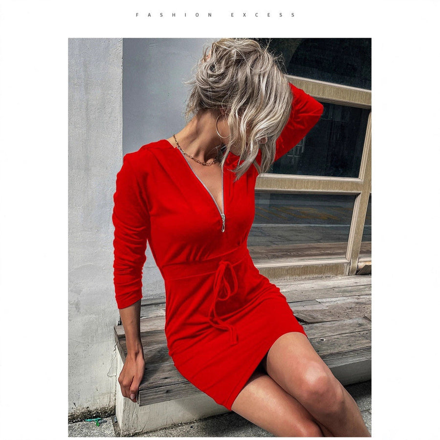 Damen sportliches Kleid mit Reißverschluss und regulierbarem Gürtel