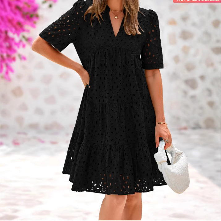 Damen Sommerkleid mit luftigen Lochmuster von Heidi-Mode