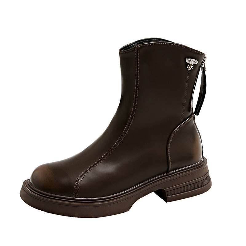 Damen Elegante und bequeme Stiefeletten aus hochwertigem Kunstleder mit seitlichem Reißverschluss
