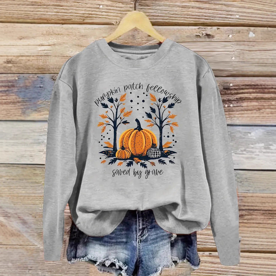 Damen Sweatshirt mit herbstlichem Kürbis-Motiv und lässigem Schnitt