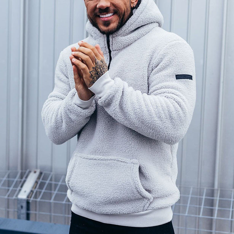 Herren kuscheliger Fleece-Pullover mit praktischem Kängurutasche Aliams