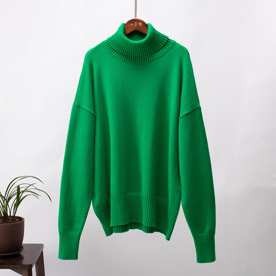 Emma | Damen Lässiger Warmer Strickpullover mit geripptem Saum