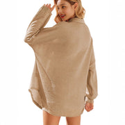 Damen lässige Oversized-Hemdjacke im Waffelmuster