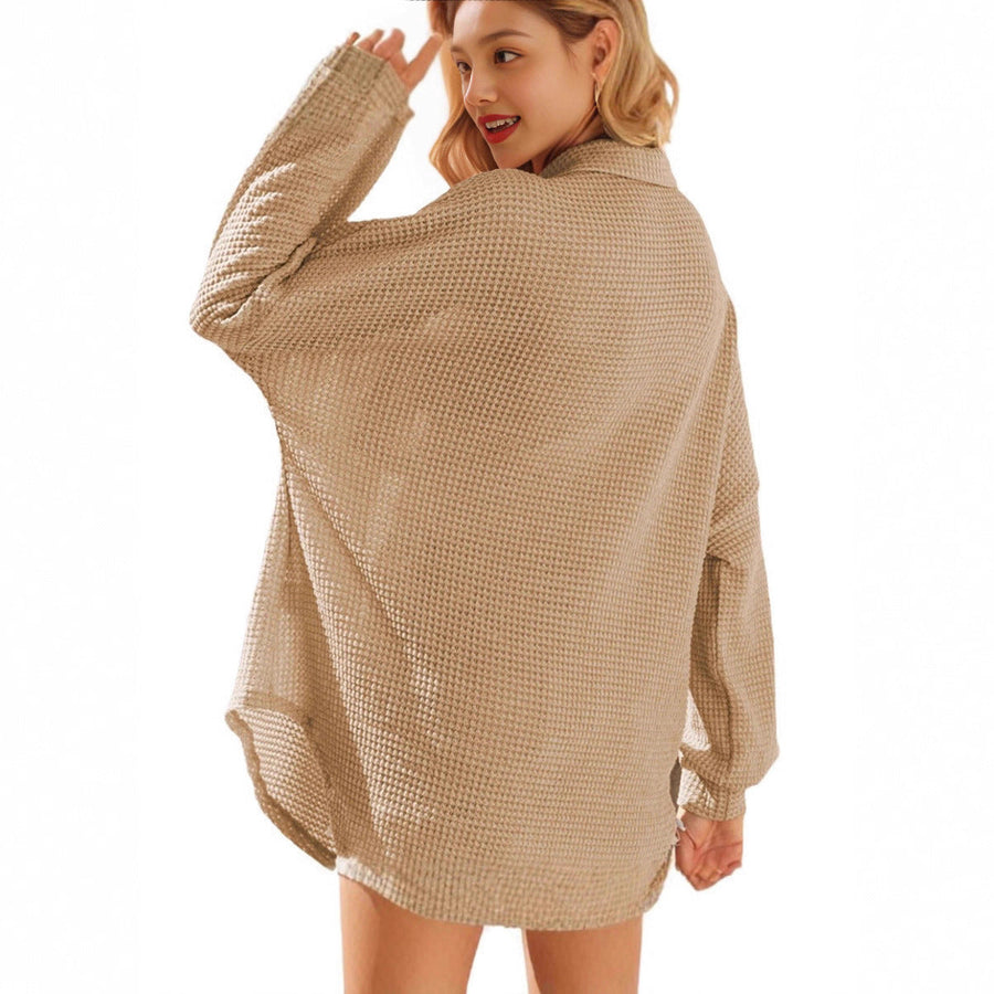 Damen lässige Oversized-Hemdjacke im Waffelmuster