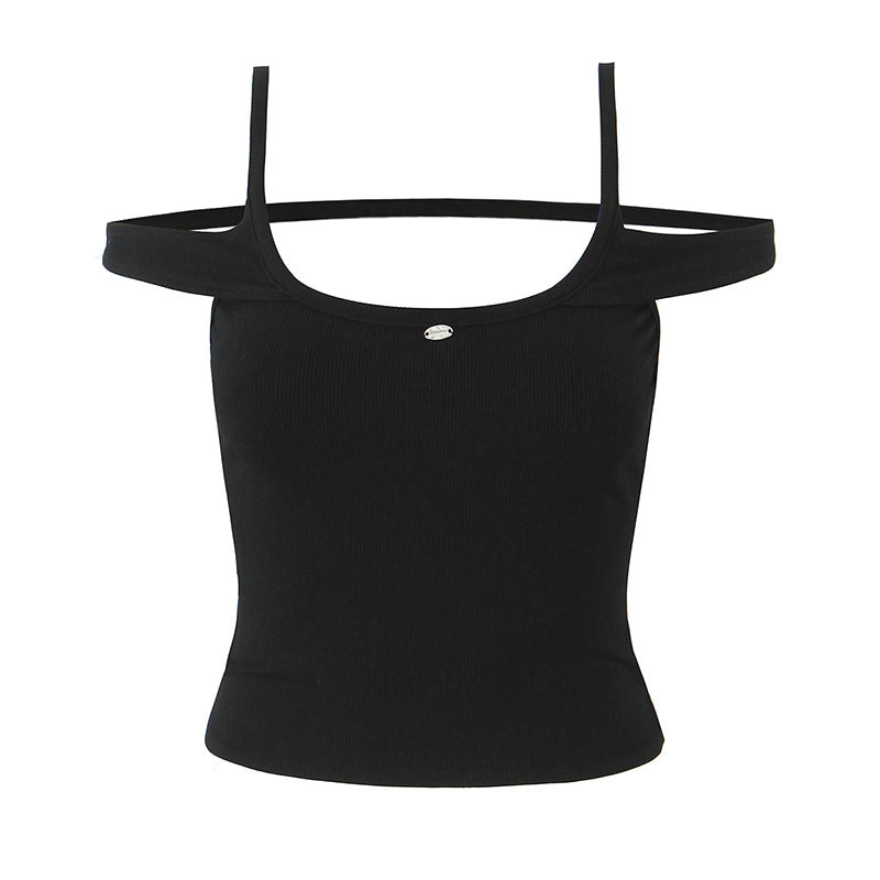Schulterfreies Damen Top mit feiner Rippenstruktur