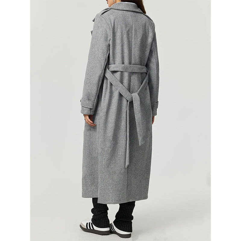 Damen eleganter Wollmantel mit doppelter Knopfleiste und lässigem Schnitt