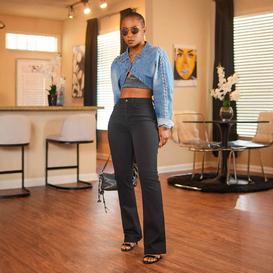 Damen cropped Jeansjacke mit Rüschendetails und taillierter Silhouette