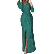 Damen langes Abendkleid mit elegantem Wickelschnitt und Schlitz