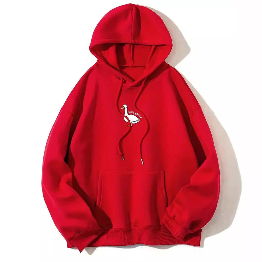 Damen Kapuzenpullover mit kreativem Gänsemotiv und weichem fleece innen