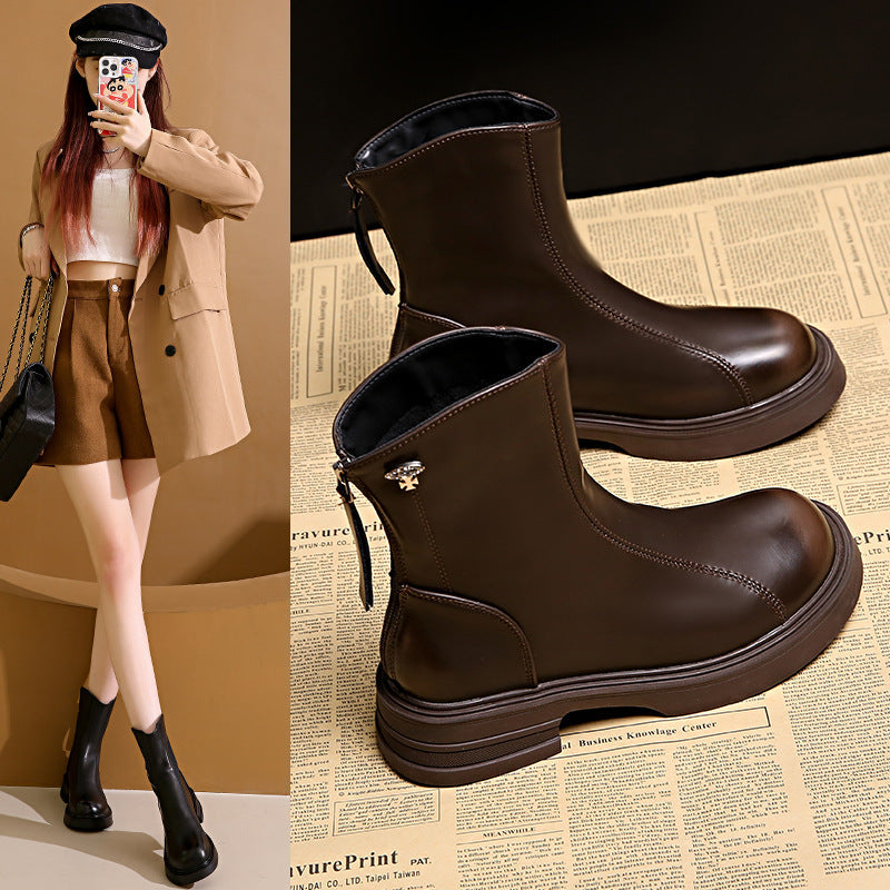 Damen Elegante und bequeme Stiefeletten aus hochwertigem Kunstleder mit seitlichem Reißverschluss