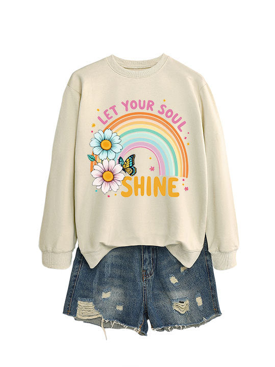 Damen Sweatshirt mit buntem Farbverlauf und floralem Grafikdesign