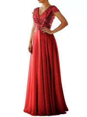 Heidi-Mode | Damen Kleider V-Ausschnitt Paillette Chiffon Paneel Maxi Kleid