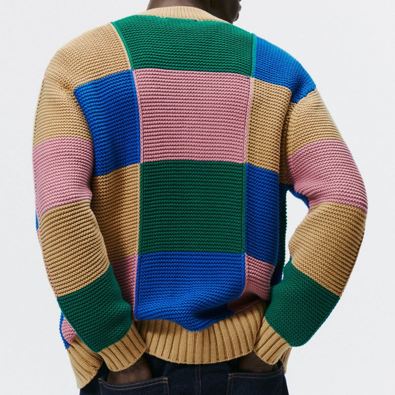Herren gestreifter Strickcardigan mit bunten Farbblock-Design Aliams