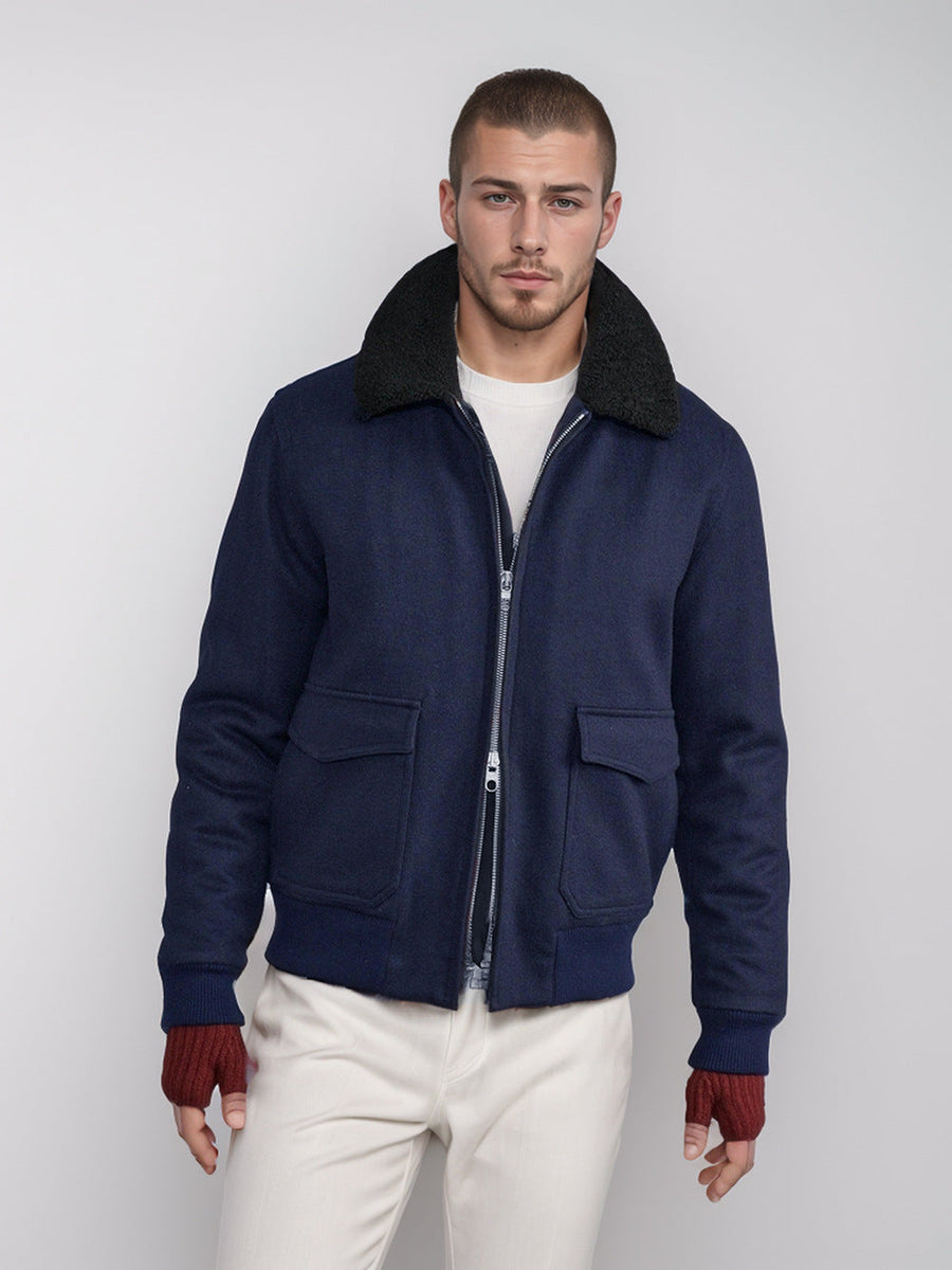 Herren modische Bomberjacke mit weichem Teddyfellkragen Aliams