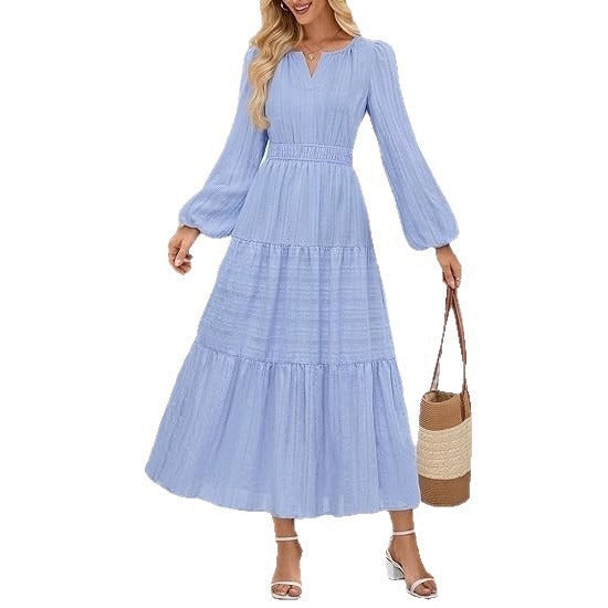 Damen Maxikleid mit eleganten Puffärmeln und gesmoktem Taillenbereich