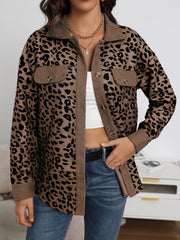 Damen Trendige Kordjacke mit Leo-Print und Brusttaschen
