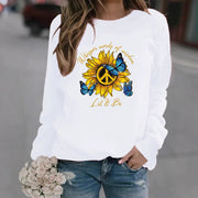 Damen Sweatshirt mit künstlerischem Sonnenblumen- und Schmetterlingsdesign