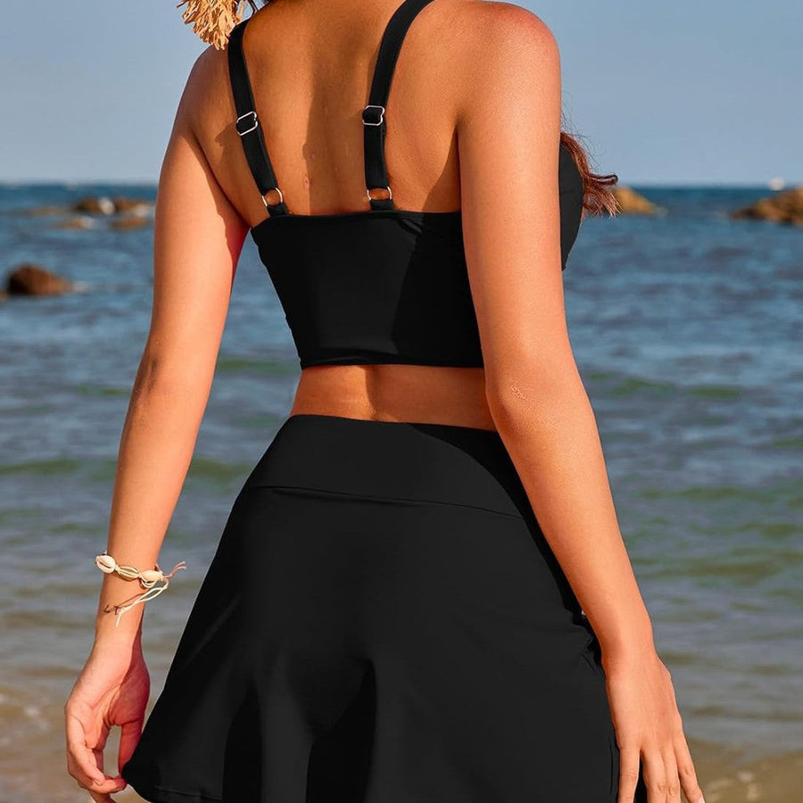 Damen Sportliches Bikini-Set mit modischem Wickeltop und schickem Rock Heidi-Mode