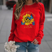 Damen Sweatshirt mit künstlerischem Sonnenblumen- und Schmetterlingsdesign