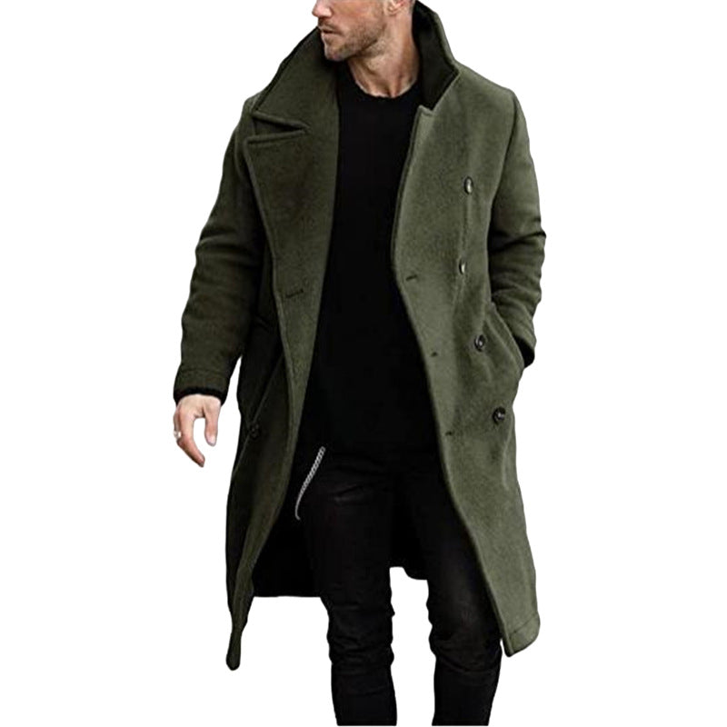 Herren eleganter Wollmantel mit klassischem Revers und doppelter Knopfleiste Aliams