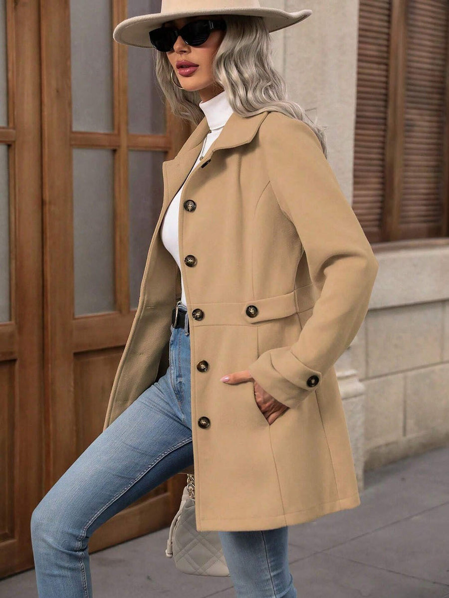 Damen eleganter Trenchcoat mit tailliertem Schnitt und Knopfdetails