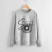 Damen Sweatshirt mit floralem Motiv und inspirierendem Schriftzug