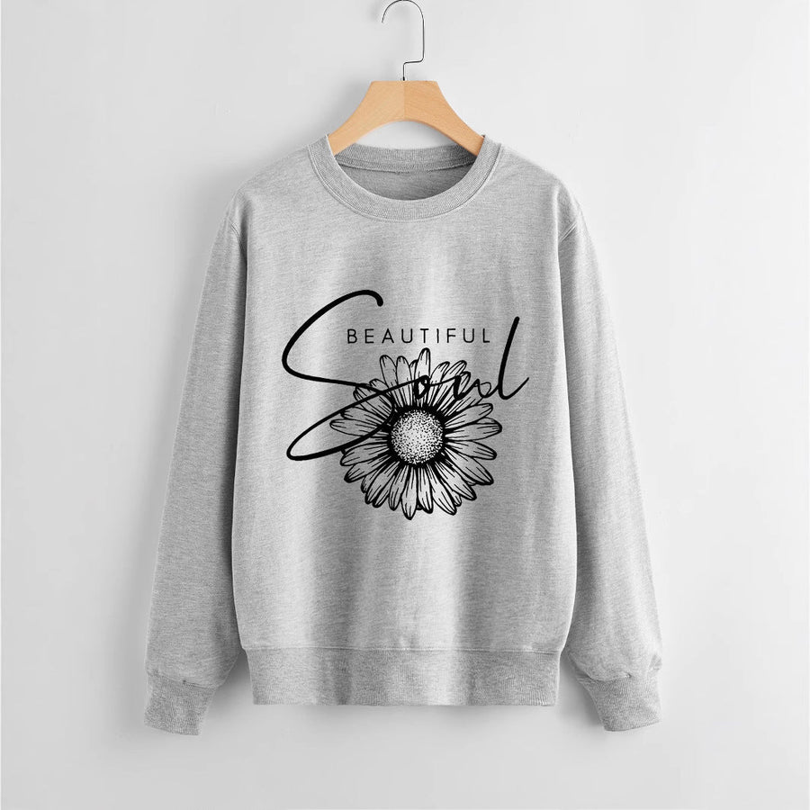 Damen Sweatshirt mit floralem Motiv und inspirierendem Schriftzug