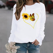 Damen Sweatshirt mit grafischem Schmetterlings- und Sonnenblumenmotiv