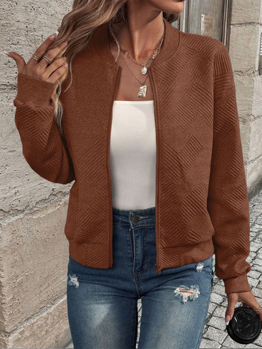 Damen sportliche Bomberjacke mit strukturiertem Design und hohen Bündchen Heidi-Mode